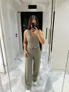 KETEN PALAZZO HAKİ YEŞİL PANTALON