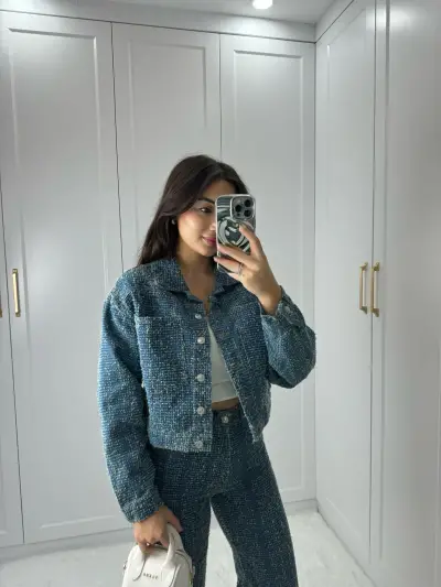 DENIM CROP CEKET DESENLİ