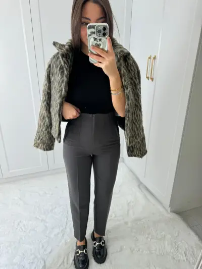 PENSLİ ZARA MODEL KUMAŞ PANTALON ANTRASİT RENK