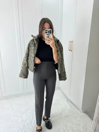 PENSLİ ZARA MODEL KUMAŞ PANTALON ANTRASİT RENK