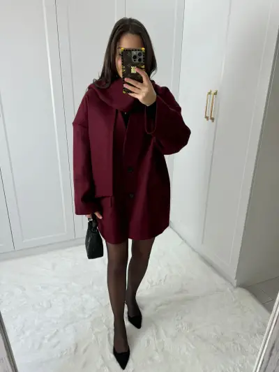 OVERSIZE KAŞE KABAN BORDO RENK