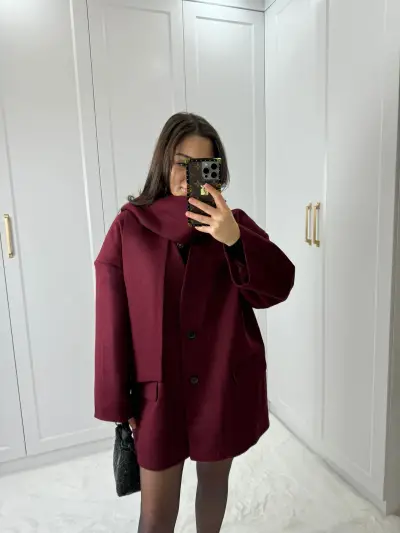 OVERSIZE KAŞE KABAN BORDO RENK