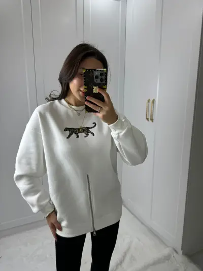 WILD FERMUARLI SWEATSHIRT BEYAZ RENK